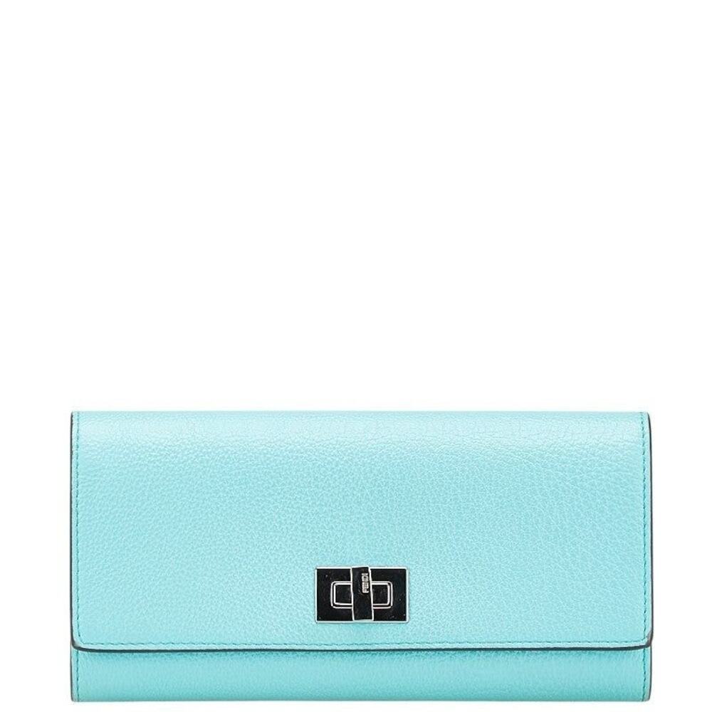 Fendi Leather Peekaboo Long Wallet Light Blue